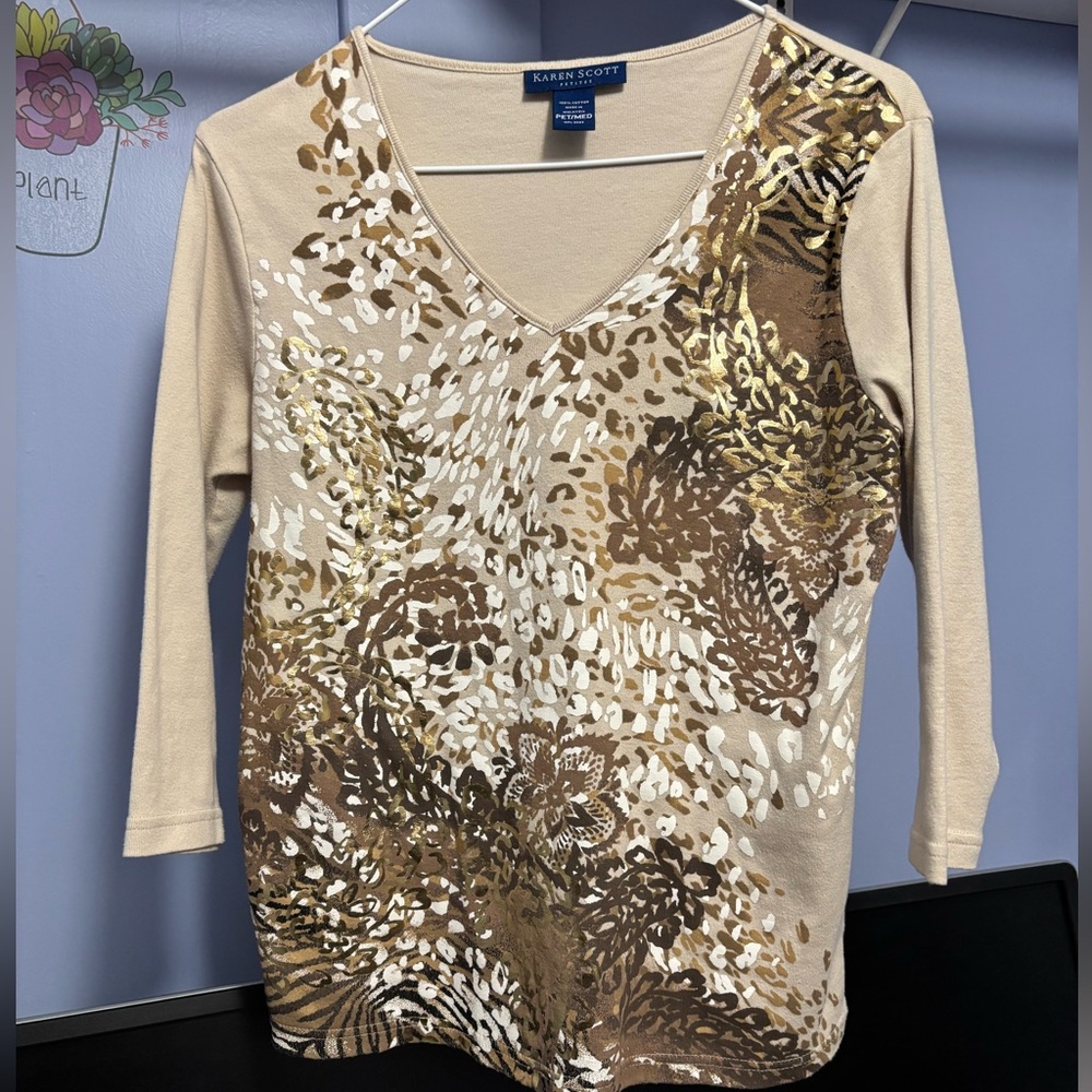 Karen Scott Women's Beige and Brown Top